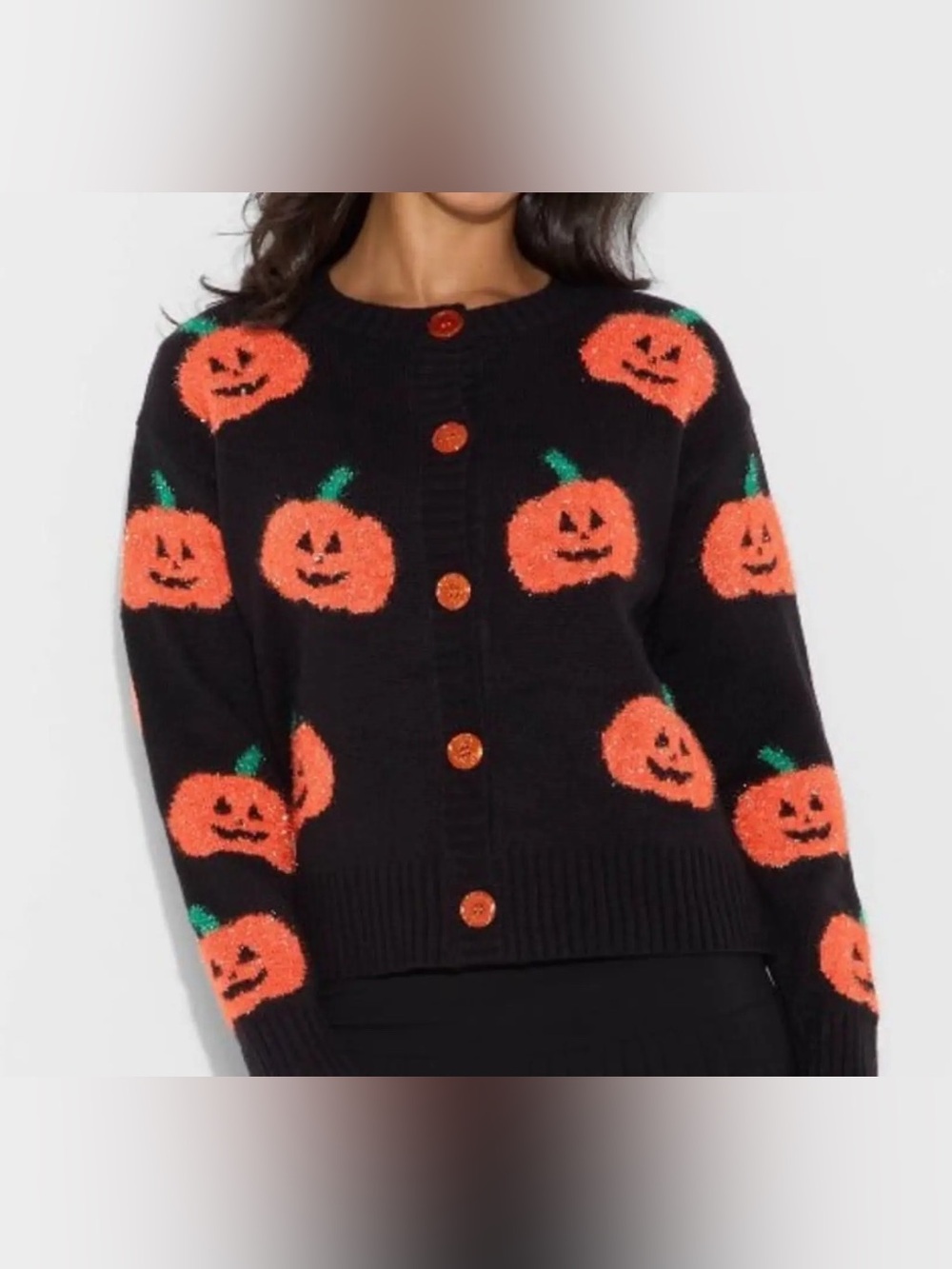 NWT 33 Degrees Black & Orange Pumpkin Cardigan Sweater - Xl